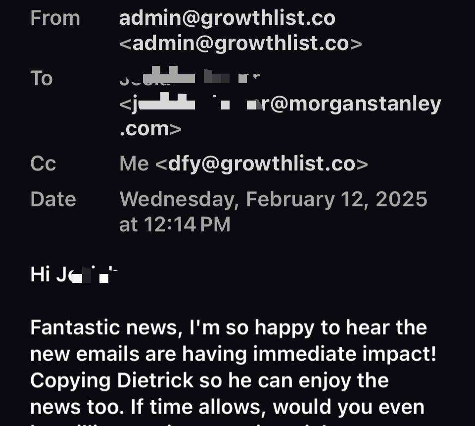Email screenshot confirming immediate impact after the new system went live